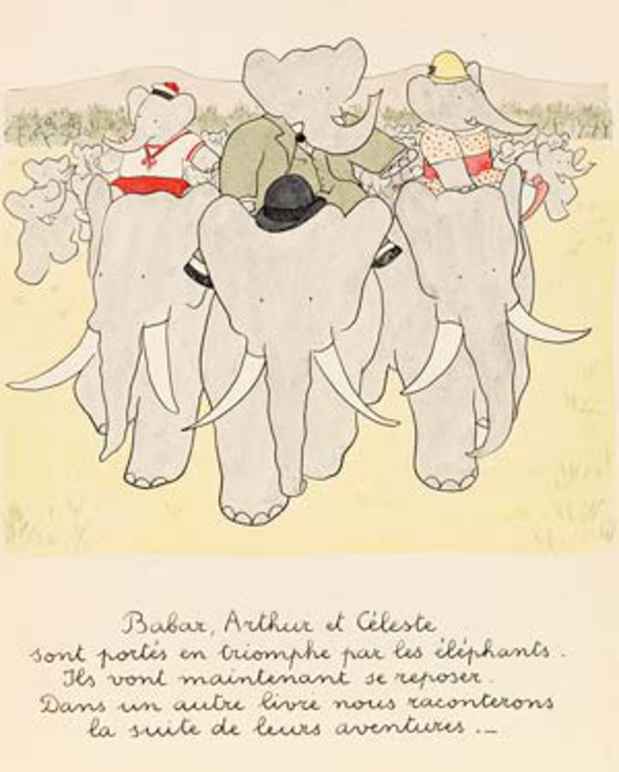 poster for "Drawing Babar: Early Drafts and Watercolors" Exhibition