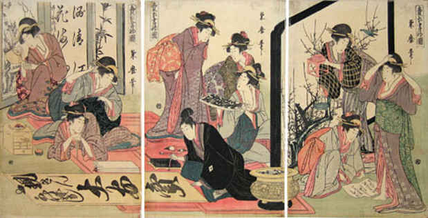 poster for "Side by Side by Side: Ukiyo-e Triptychs" Exhibition