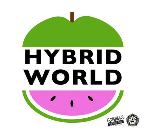 poster for "Hybrid World: The Evolving + Increasingly Overlapping Worlds of Illustration, Design & Technology" Exhibition