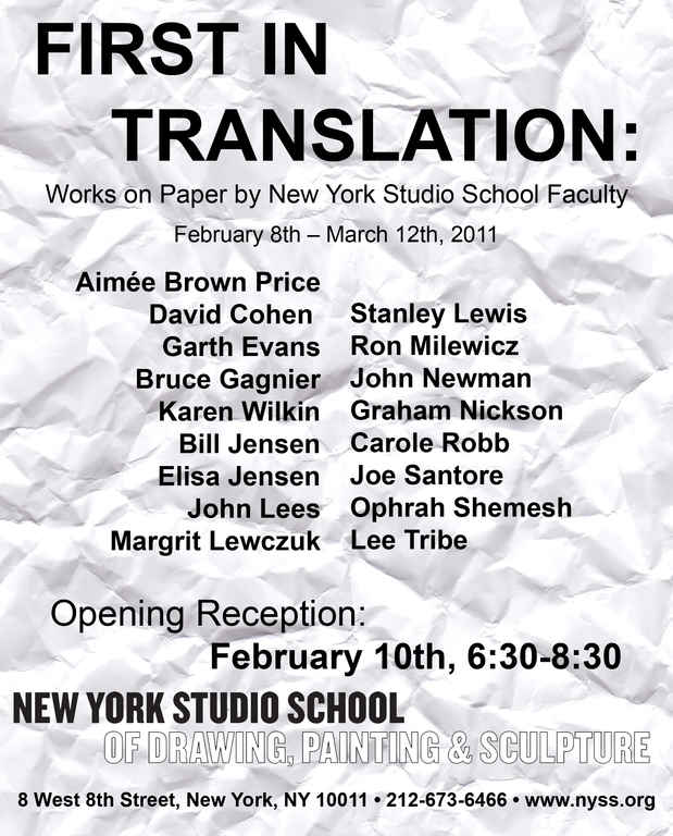 poster for "First in Translation: Works on Paper by New York Studio School Faculty" Exhibition