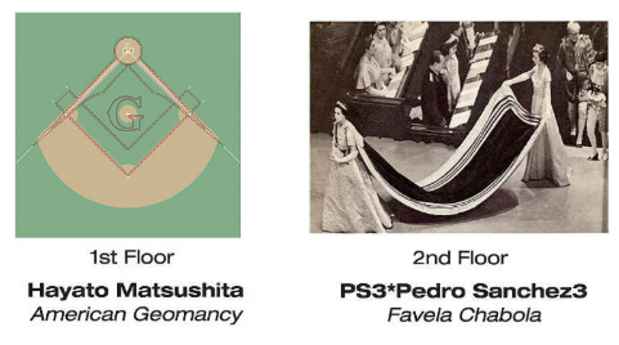 poster for Hayato Matsushita "American Geomancy" and PS3*Pedro Sanchez3 "Favela Chabola"