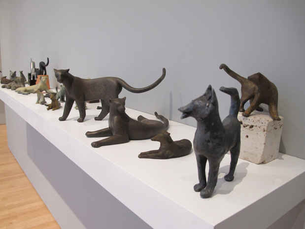 poster for Gwynn Murrill "Sixty-Five Animal Maquettes: Cats, Dogs, Birds, Deer and Bighorn Rams"
