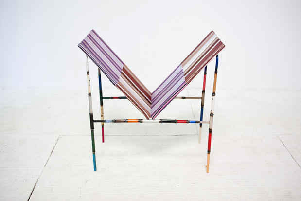 poster for Andy Coolquitt "chair w/paintings"