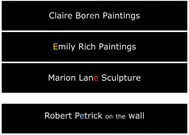 poster for Claire Boren, Emily Rich, Marion Lane & Robert Petrick Exhibitions