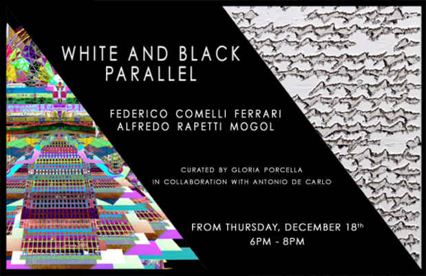 poster for Alfredo Rapetti Mogol and Federico Comelli Ferrari “White and Black Parallel”