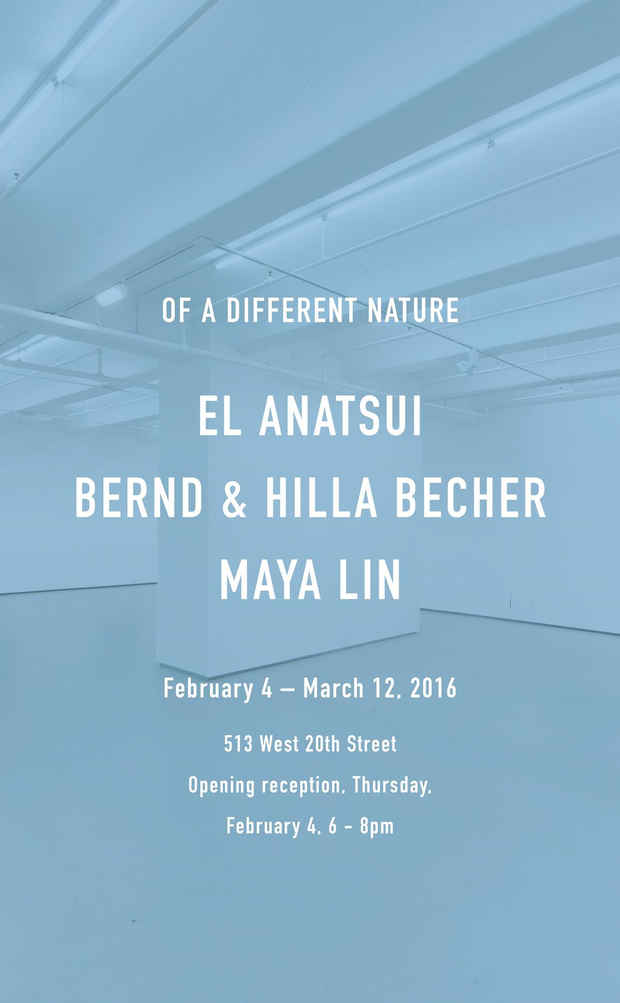 poster for El Anatsui, Bernd and Hilla Becher, and Maya Lin “Of a Different Nature”