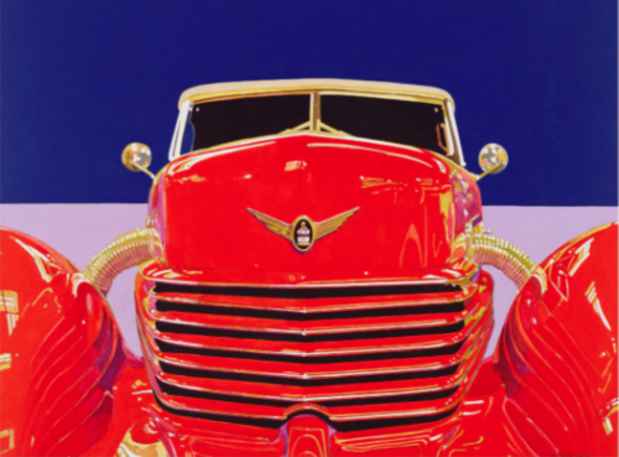 poster for Phyllis Krim “Realism Meets Hard-edge Abstraction of Classic Cars”