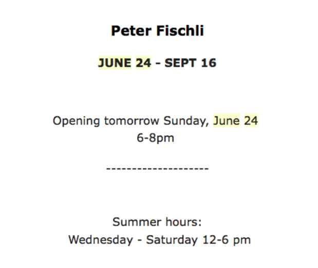 poster for Peter Fischli Exhibition