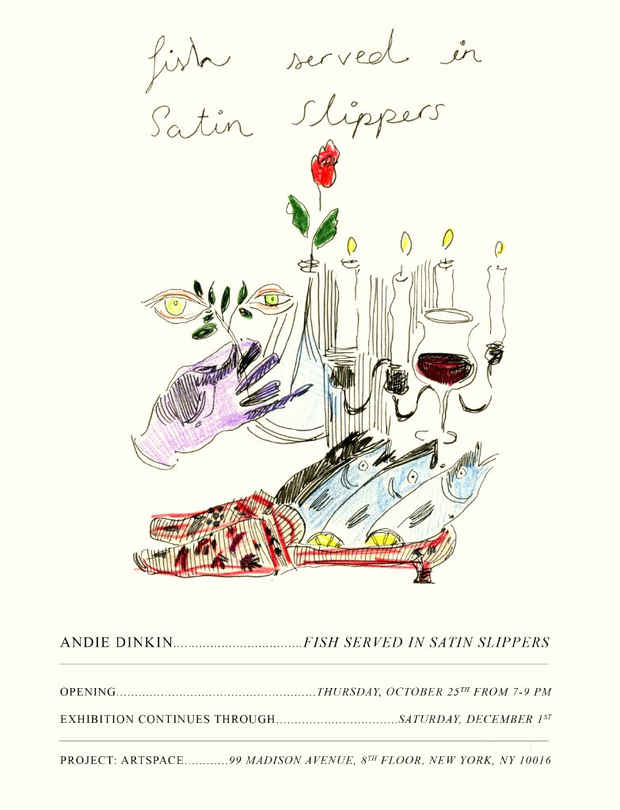 poster for Andie Dinkin “Fish Served in Satin Slippers”
