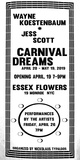 poster for Wayne Koestenbaum and Jess Scott “Carnival Dreams”