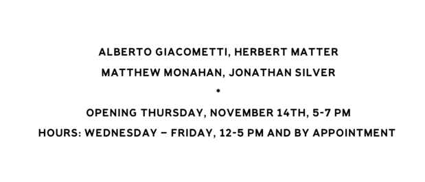 poster for Alberto Giacometti, Herbert Matter, Matthew Monahan and Jonathan Silver Exhibition