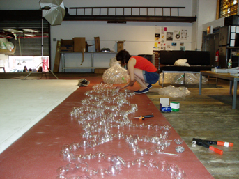 Camilla Padgitt-Coles assembling bottle sculptures at Lumenhouse (2008)