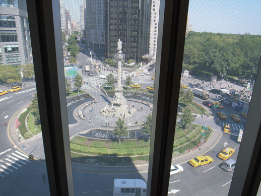Window view of Columbus Circle.