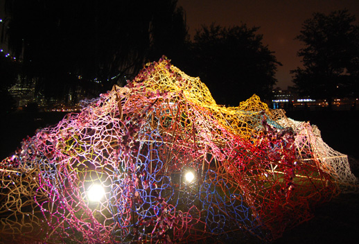 A bead sculpture from Natsu lights up the night. Photo © 2008 Matt Schlecht.