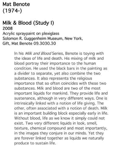 Placard accompanying ''Milk & Blood (Study I).'' Image courtesy of Mat Benote.
