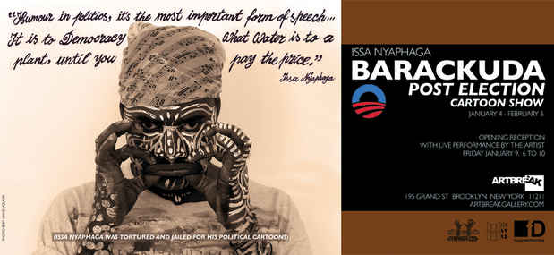 poster for "Barackuda: Post Election Cartoon Show" Exhibition