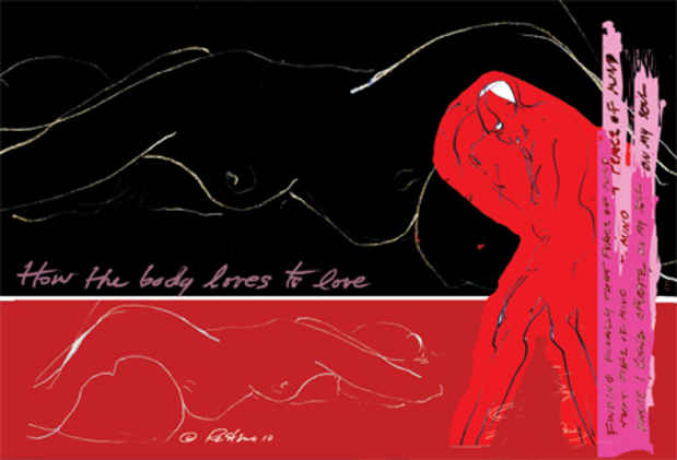 poster for Janet Restino "LOVE'S BODY nudes...travelling through hot colors"